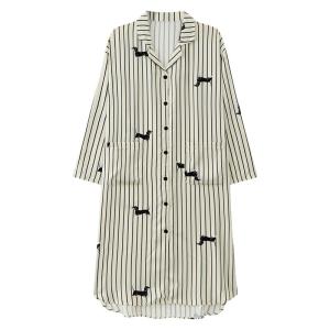 Miiow | Cat Woman Ice Silk Sleepwear Loose Spring Autumn Long Sleeve Striped Home Clothes Suitable For Outdoor Wear Casual Style