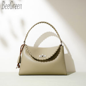 BeeGreen Women Cow Leather Classic Shoulder Bag Elegant Commuter Handbag Fashion Woven Stitching