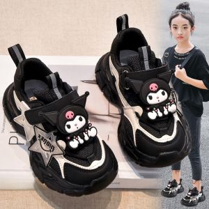 Breathable Mesh Childrens Sport Shoes Kolumi Girls 2025 Spring New Style Black Kids Sneakers Low Top Anti-slip Wear-resistant