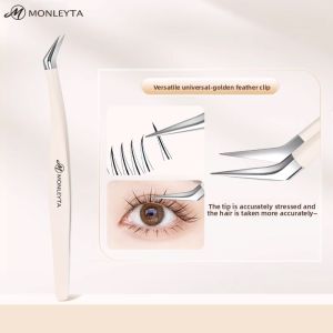 MONLEYTA | High Precision False Eyelash Tweezers Professional Bridal Extension Beginner Full Set Tool Gold Feather Clamp Eyelash Specialist