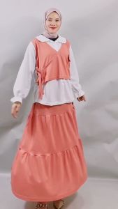 CARLINA One Set GYL Baju Vest Rompi Mewah dan Rok Panjang Tingkat Cantik
