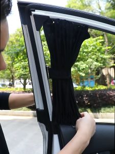 2pcs 50/70cm Car Sun Shade Side Window Curtain Auto Foldable Uv Protection Accessories Black Pure Cloth Auto Accessories