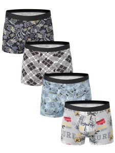 4 Pieces European and American Size MENS FASHION Printed Boxer Underwear Comfortable Swimming Trunks Oversized Underwear Shorts