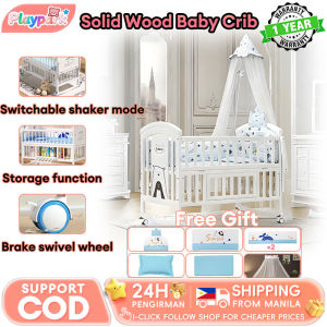 Solid Wood Baby Crib European Style Mobile Rolling Bed with Mosquito Net Convertible Multifunctional for Newborns