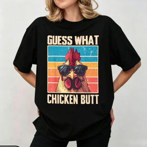 Sanrio | Novelty Guess What Chicken Butt T-Shirt for Men Women Round Neck Cotton T Shirts Short Sleeve Tees Graphic Clothing Tops