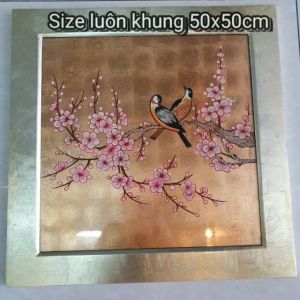 Tranh sơn mài dát vàng/bạc Đào uyên ương