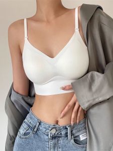 Wireless Backless Bra Thin One-Piece Vest Style Anti-Sagging No-Trace Underwear for Young Women Nylon Fabric V-Neck Home Clothes