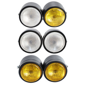 Black H4 Double Twin Head Light Motorcycle Dominator Dual Headlight Clear/ Yellow Lens For Harley Touring Cruiser Suzuki Honda