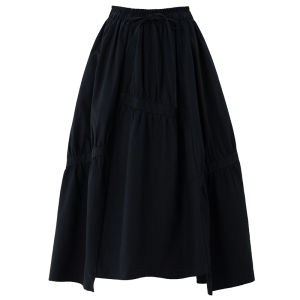 Black Asymmetrical High Waist A-Line Skirt Womens Elastic Waist Pleated Splicing Mini Midi Skirt City Commute Casual Wear