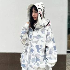 XIBAIYI | Shark Head Double Hooded Cardigan Sweater