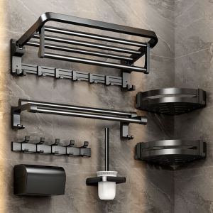 Space Aluminum Bathroom Towel Rack No Drilling Required Luxury Bath Towel Holder Set Simple Design 10 Layers Stainless Steel Finish