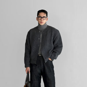 DAVID&ME | Stylish High-Quality Grey Thickened Short Cardigan for Men with Knit Texture