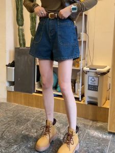 High Waist A-Line Denim Shorts Womens plus Size Summer Trendy Slimming Straight Leg Trousers Deep Blue Casual Jeans Shorts