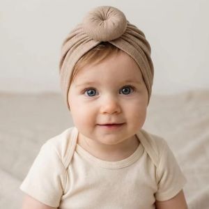 Solid Cotton Donuts Baby Boy Girls Cap Hat 0-2T Sweet Newborn Skullies Beanies Soft Turban India Topknot Headwraps Accessories