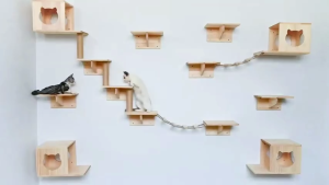 GREENPETS Cat Wall Mounted Type DIY Solid Wood Cat Tree Cat Playground Cat Cage Cat Jumping Platform Easy Install Cat Accessories Non-Toxic