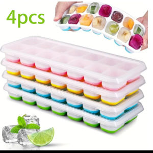 2/4pcs Ice Cube Tray Mold with Lid Silicone Square 14 Cube Easy Release Ice Cube Molds Kitchen Bar DIY Iced Cocktail Freeze Tool