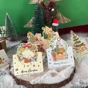 20PCS Christmas 3D Greeting Cards / Merry Christmas Small Card Gift Message Card / Foldable Postcards New Year Xmas Party Bronzing Gifts Paper Cards Envelope Decoration