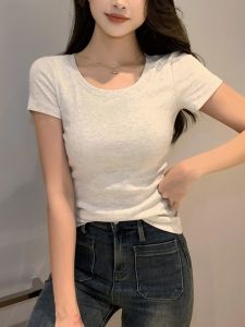 MiiOW | Áo thun cotton cổ tròn tay ngắn mùa hè cho nữ dáng ôm vừa vặn chất liệu cotton nguyên chất đa năng