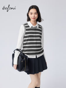 Eifini | Áo Knit Dạng Vest Cổ Tròn Đan Màu American Vintage