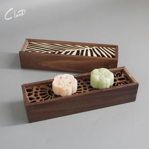 Creative Wooden Dining Utensils Hollow Long Rectangle Wooden Box Dim Sum Plate Long Strip Cooking Plate Afternoon Tea Dessert Platter