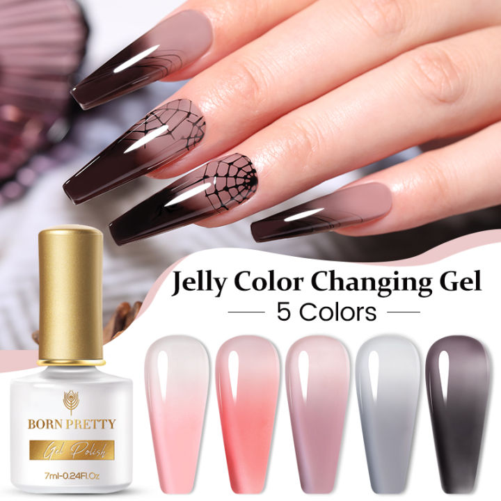 BORN PRETTY 7ML Thermal Jelly Nude Nail UV Gel Color-changing Temperature Soak Off Nail Art Gel Polish UV Gel Varnish