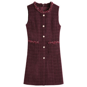 ShangFeng Style Vest Dress Womens New 2025 Autumn Winter High End Sensation Elegant Lady Fashionable French Sleeveless Dress