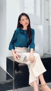 [Voucher 15% MOV 199K cap 100K Áo sơ mi nữ HeraDG thiết kế cổ bèo thắt nơ dáng suông tre trung nữ tính chất liệu recycle SAKBC9095