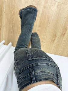 Retro Blue Bell Bottom Jeans Womens Early Autumn plus Size High Waist Elastic Hip Covering Slimming Horse Hoof Pants