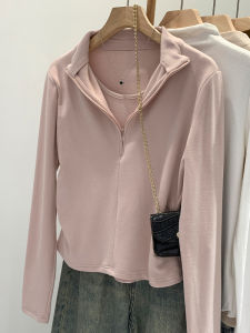 Slim Fit Long Sleeve Half High Collar Womens Base Shirt Autumn Winter New Style European Style Velvet T-Shirt Korean Style Commute