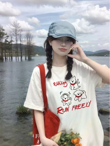 Pure Cotton White Short Sleeve Womens T-shirt Summer New Design Loose Fit American Retro Half Sleeve Top Korean Style Commute