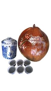 Bình ủ trà trái dừa vẽ hoa Đào / Bình trà 07 -  09 lít / Giữ ấm 3 - 6 giờ / Sản phẩm sản xuất thủ công / Xưởng sản xuất bán trực tiếp