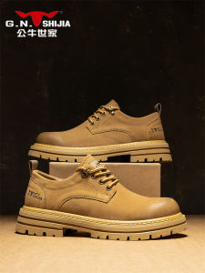 Bull Family Mens Winter Outdoor Work Boots Retro Anti-slip Labor Protection Low Help Casual Yellow Martin Boots