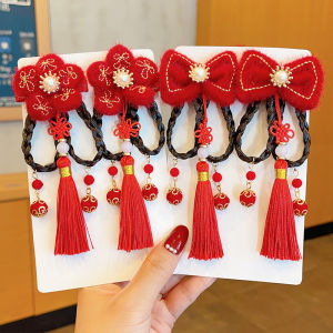 New Year Girls Fairy Tale Hair Accessories Butterfly Knot Tassel Hair Clip Childrens Fake Hair Braids Super Fairy Hair Cards