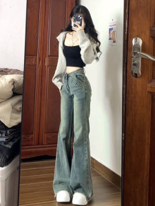 กางเกงยีนส์ทรงหลวมเอวสูง ทรงขากระบอกเล็ก สำหรับผู้หญิง ดีไซน์เก๋ไก๋ ขอบขนหนา กางเกงขายาวทรงหลวม ทรงลำลอง