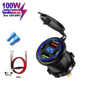 kebidumei | Sạc Ô Tô 100W 4 Cổng Mới Với Hai Cổng Type-C & Hai Cổng USB Sạc Nhanh Tích Hợp Đồng Hồ Đo Điện Áp Bộ Chuyển Đổi Nguồn Cho Ô Tô Thuyền