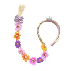 Girls Headwear for Halloween Cosplay PartiesFloral Princess Headband Hand‑Woven Long Braid Wig Hairband Kids Fairy Dress‑up