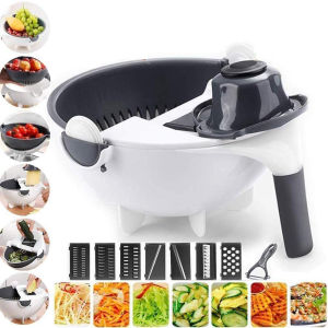 9 in 1 Vegetable Cutter with Drain Basket Multifunctional Large Capacity Magic Rotate Vegetables Chopper Veggie Shredder Grater