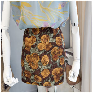 LIYANGANG | French Vintage Oil Paint Printed High Waist Slim A-Line Skirt