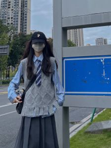 Preppy Style Suit Womens Spring & Fall Korean Style Quilted Knitted Vest Bandage Dress Stripes Shirt Skirt Three-Piece Set