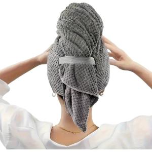 Quick Dry Hair Turban Coral Fleece Towel Ultra Absorbent Quick Dry Hair Towel Wrap With Elastic Band For Women Home Travel Use