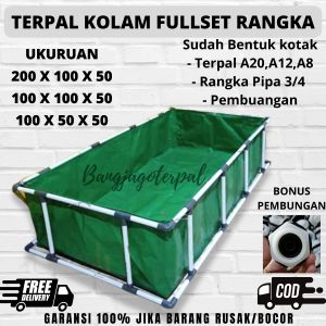 Kolam Terpal ikan Fullset kerangka pipa ukuran 200x100x50cm