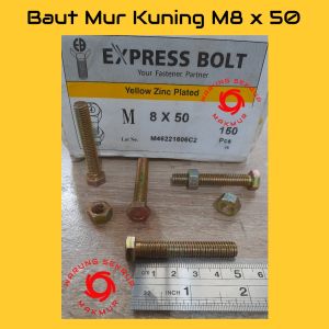 (5 pcs) Baut Mur Kuning 8x50 / Baut Kuning M8 / BMK / Baut Hexagon