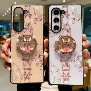 Case for Samsung Galaxy Z Fold6 Z Fold5 Z Fold4 Z Fold3 Luxury Rhinestones Rabbit Ring Bracket Stylish and Beautiful Anti-drop and Shockproof Protective Cover