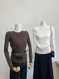 Comfortable Knitted Long Sleeve round Neck Woolen Sweater Womens Solid Color Base Shirt Slim Fit Soft Elastic Commute Style