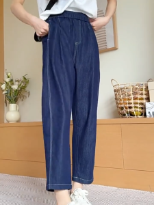 JIAQI กางเกงยีนส์ทรงตรงเอวสูงไซส์ใหญ่สำหรับผู้หญิง 2025 ฤดูร้อนใหม่ ทรงหลวมบาง กางเกงฮาเร็มทรงพ่อเอวสูง