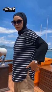 Baju Atasan Jumbo Wanita Nikita Blus Katun CVC Comby Salur S M L XL XXL 3XL Blouse Remaja Kekinian