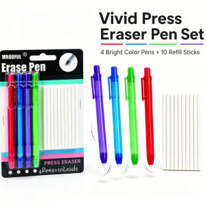 New Pen Shape Press Type Pencil Eraser Set with 10 Replaceable Corefor Sketching Writing Erase Supplies Stationery Accessories