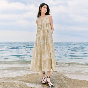 PEACEBIRD | Resort Style Yellow Floral Long Dress Tencel