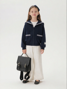 Marc&Janie | Energetic Campus Style Light Navy Collar Sweatshirt