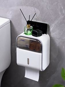 Wall Mounted Toilet Paper Box Toilet Punch-Free Waterproof Tissue Box Mobile Phone Storage Rack